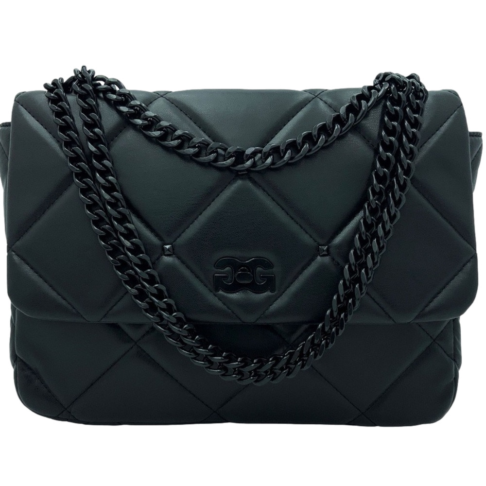 GILDA PARIS Large Quilted Bag w/ tonal chain handle and shoulder strap BLACK NWT